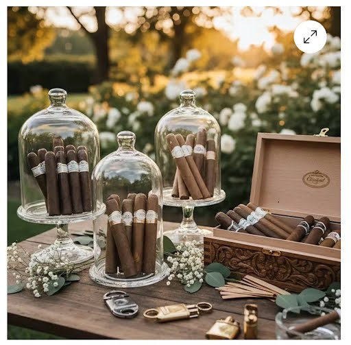 Warm golden-hour cigar lounge ambiance